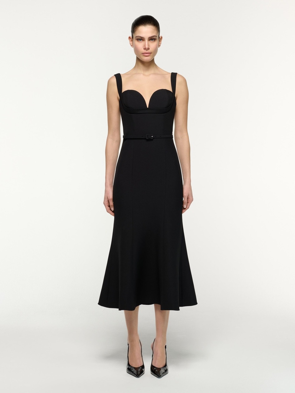 NWOT Roland Mouret Black Belted Fit and Flare Midi Dress, Size US 6